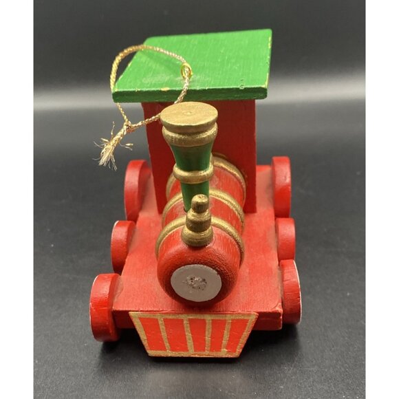 Lot 2 Vintage Wooden Train Ornaments Santa Blue Bear Engine Locomotive Christmas - Picture 3 of 15